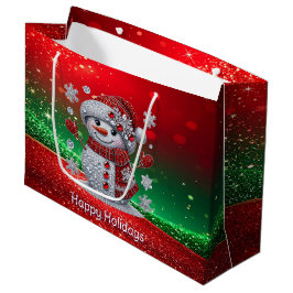 Rhinestones Snowman Holiday Gift Bag ラージペーパーバッグ