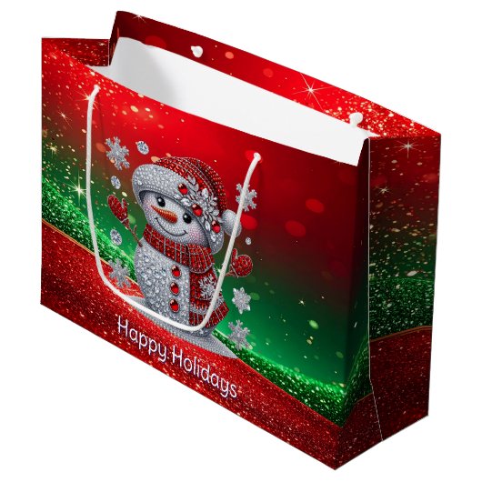 Rhinestones Snowman Holiday Gift Bag ラージペーパーバッグ (正面アングル)