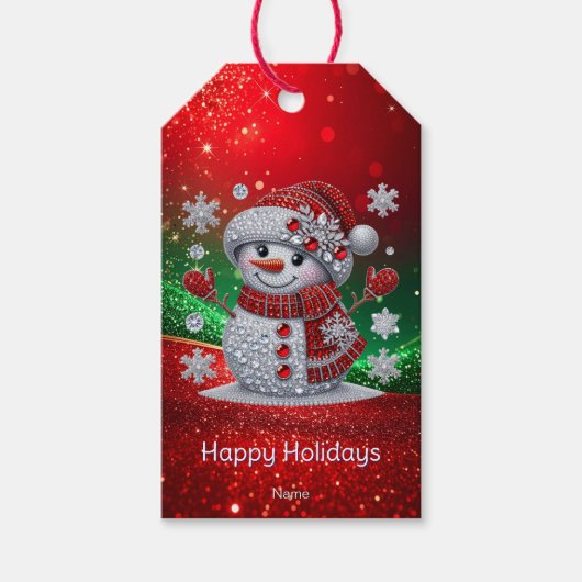 Rhinestones Snowman Holiday Gift Tag ギフトタグ (正面)