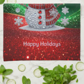 Rhinestones Snowman Holiday Kitchen Towel キッチンタオル (折り畳み)