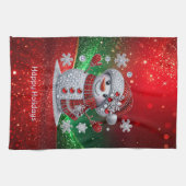 Rhinestones Snowman Holiday Kitchen Towel キッチンタオル (横)