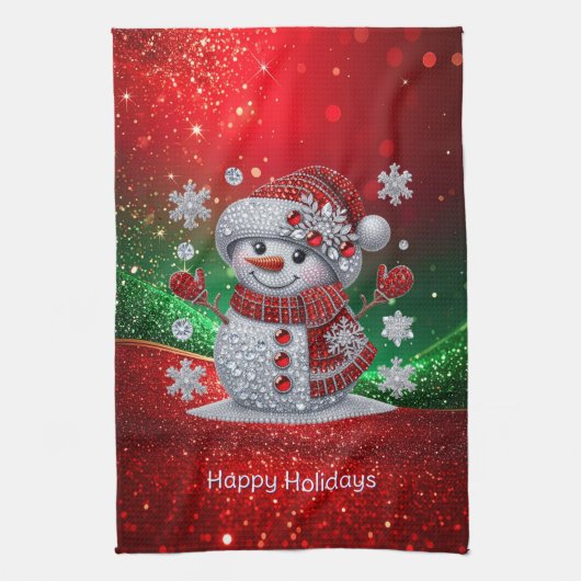 Rhinestones Snowman Holiday Kitchen Towel キッチンタオル (縦)