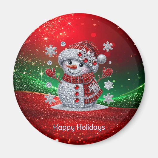 Rhinestones Snowman Holiday Magnet マグネット (正面)