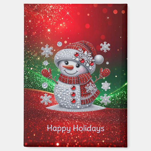 Rhinestones Snowman Holiday Magnet マグネット (正面)