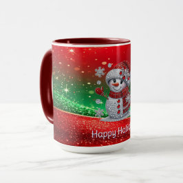 Rhinestones Snowman Holiday Mug マグカップ
