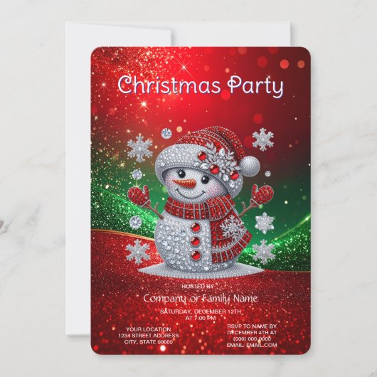 Rhinestones Snowman Holiday Party Invitation 招待状 (正面)