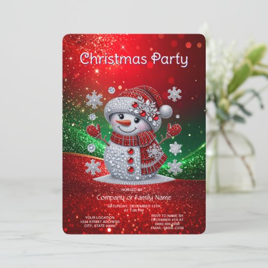 Rhinestones Snowman Holiday Party Invitation 招待状 (スタンド正面)