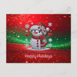 Rhinestones Snowman Holiday Postcard ポストカード