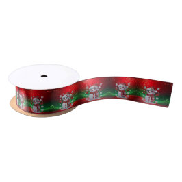 Rhinestones Snowman Holiday Satin Ribbon サテンリボン
