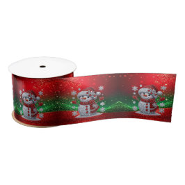 Rhinestones Snowman Holiday Satin Ribbon サテンリボン
