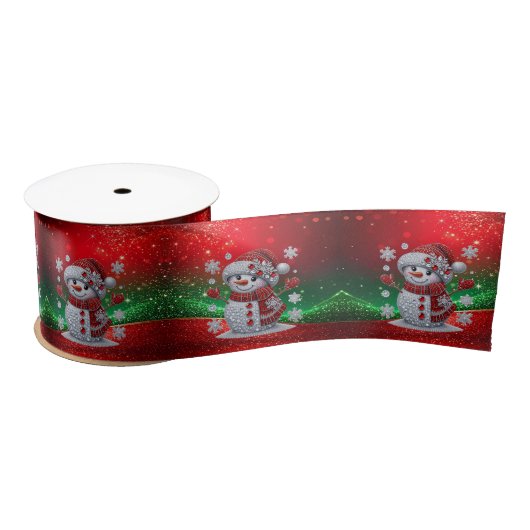 Rhinestones Snowman Holiday Satin Ribbon サテンリボン (リール)