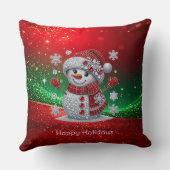 Rhinestones Snowman Holiday Throw Pillow クッション (裏面)