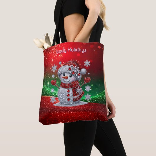 Rhinestones Snowman Holiday Tote Bag トートバッグ (クローズアップ)