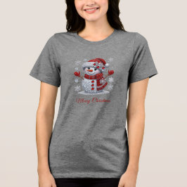 Rhinestones Snowman Holiday Women's トライブレンドＴシャツ