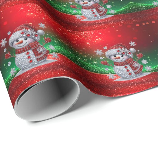 Rhinestones Snowman Holiday Wrapping Paper ラッピングペーパー (ロールコーナー)