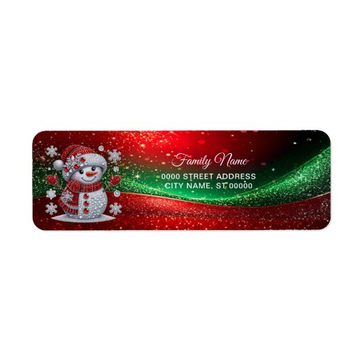 Rhinestones Snowman Return Address Label ラベル (正面)