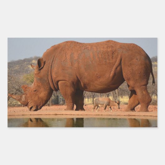 Rhinoと泥の写真 長方形シール (正面)