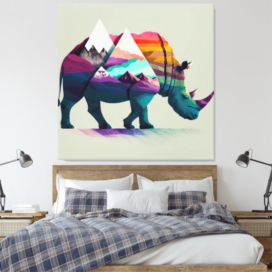 Rhinoのウォールアートと自然の混合。 キャンバスプリント (インサイチュ (寝室))