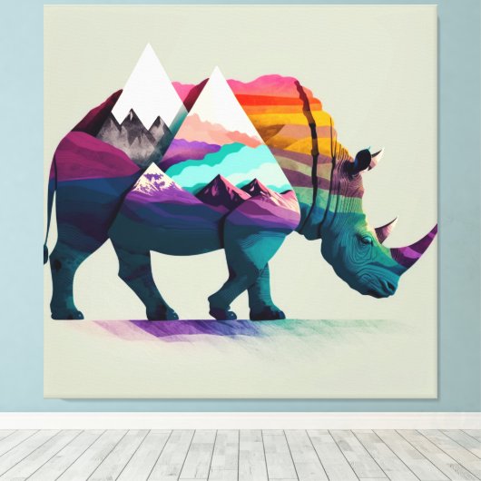 Rhinoのウォールアートと自然の混合。 キャンバスプリント (インサイチュ (ウッドフロア))
