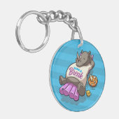 Rhinoのプールサイドおもしろいのリラックス漫画を撮る キーホルダー (正面左)