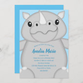 Rhinoバースデーパーティーブルー 招待状 (正面/裏面)