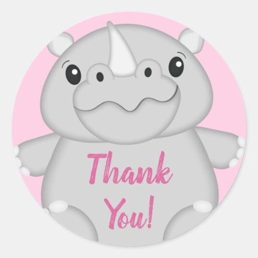 Rhinoベビーシャワーサファリピンクガール ラウンドシール (正面)