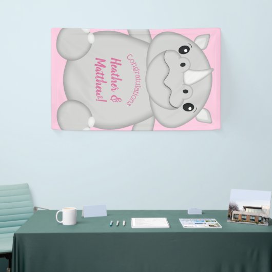 Rhinoベビーシャワーサファリピンクガール 横断幕 (トレードショー)