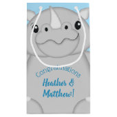 Rhinoベビーシャワーブルー スモールペーパーバッグ (裏面)