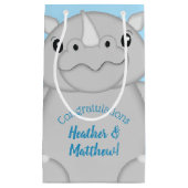 Rhinoベビーシャワーブルー スモールペーパーバッグ (正面)