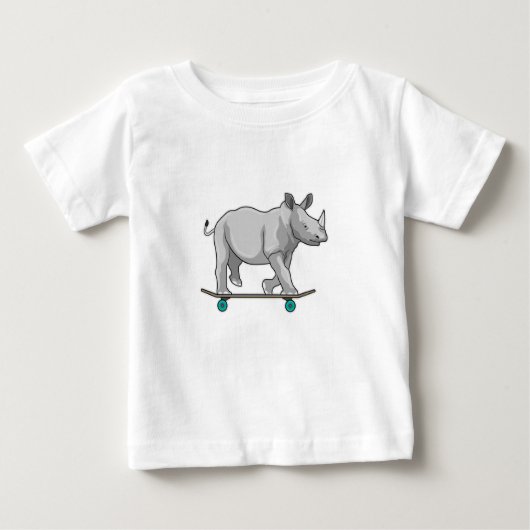 Rhino asスケーターとスケートボード ベビーTシャツ (正面)