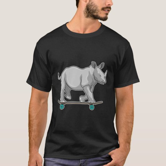 Rhino asスケーターとスケートボード tシャツ (正面)