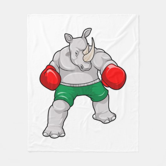 Rhino at Boxing with Boxing gloves フリースブランケット (正面)