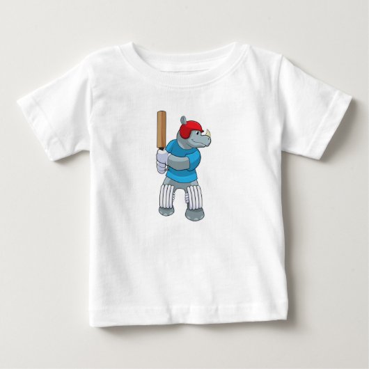 Rhino at Cricket with Cricketこうもり ベビーTシャツ (正面)