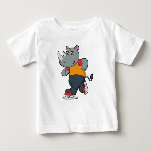 Rhino at Iceスケートで滑るwith Ice skates ベビーTシャツ (正面)