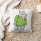 Rhino at Tennis with Tennis ball クッション (ブランケット)