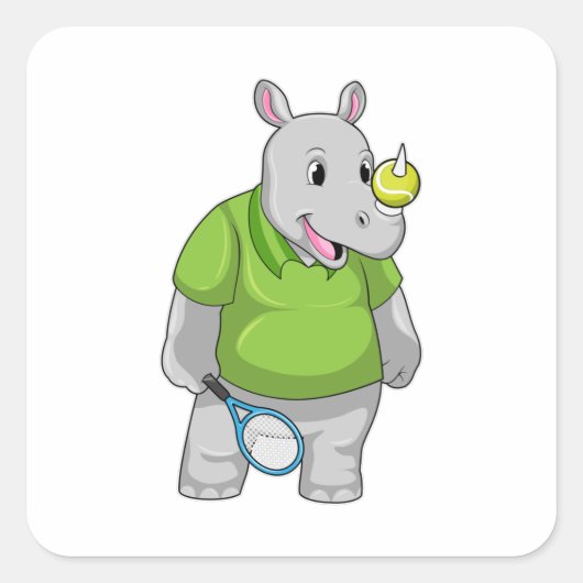 Rhino at Tennis with Tennis ball スクエアシール (正面)
