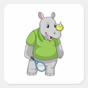 Rhino at Tennis with Tennis ball スクエアシール