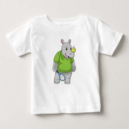 Rhino at Tennis with Tennis ball ベビーTシャツ (正面)