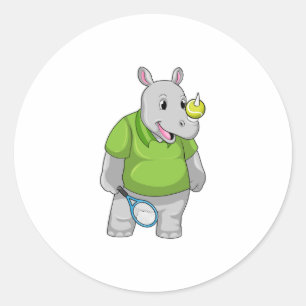 Rhino at Tennis with Tennis ball ラウンドシール