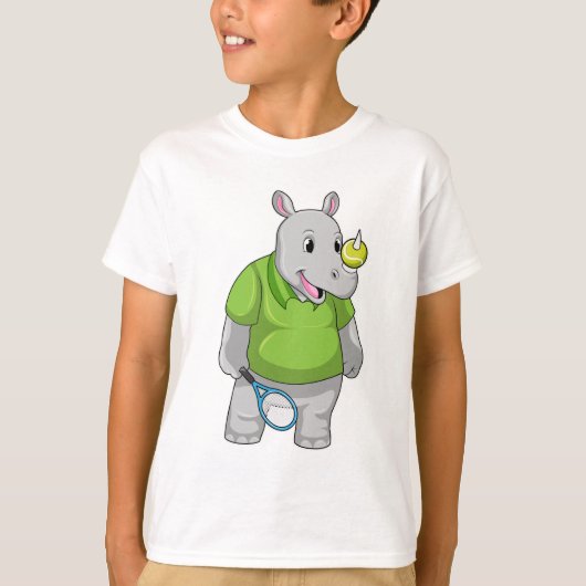 Rhino at Tennis with Tennis ball Tシャツ (正面)