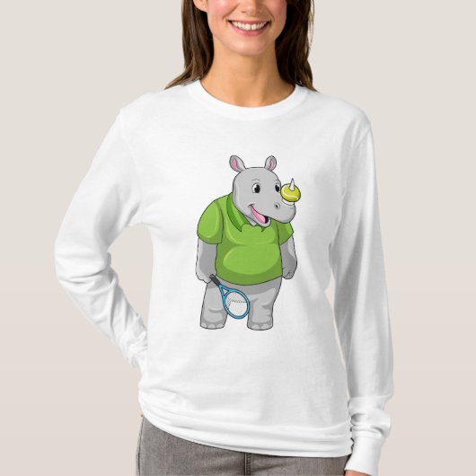 Rhino at Tennis with Tennis ball Tシャツ (正面)