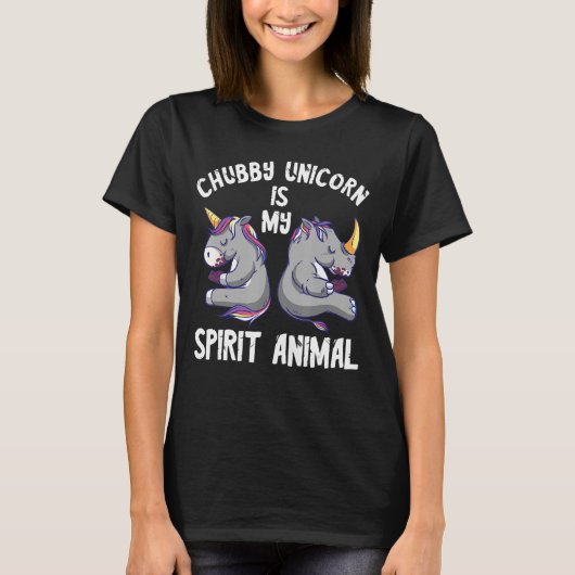 Rhino Chubby Unicorn Spirit Animal Rights R Tシャツ (正面)