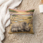 Rhino Mama And Calf Safari Animals  クッション (ブランケット)