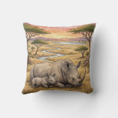 Rhino Mama And Calf Safari Animals  クッション (裏面)