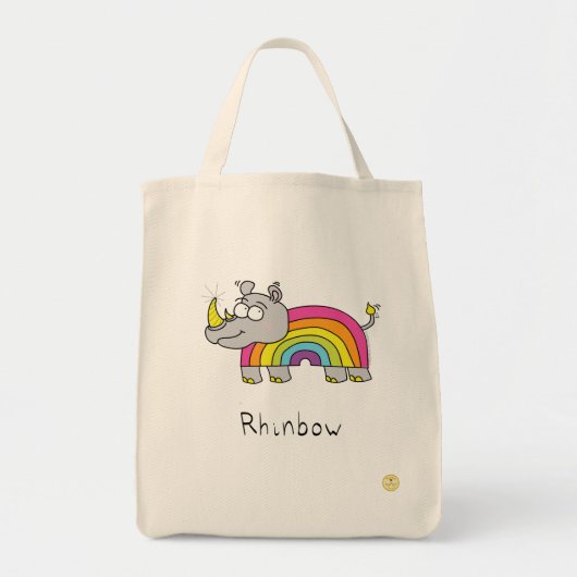 Rhino Rainbow おもしろい Kids トートバッグ (正面)