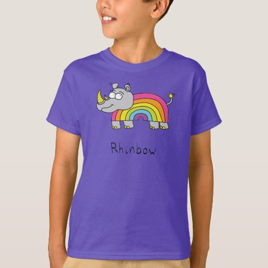 Rhino Rainbow おもしろい Kids Tシャツ (正面)