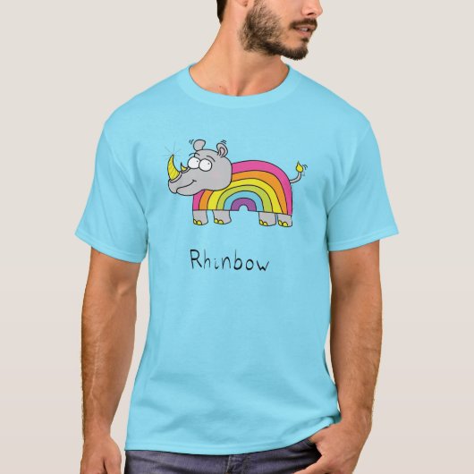 Rhino Rainbow おもしろい Kids Tシャツ (正面)
