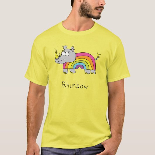 Rhino Rainbow おもしろい Kids Tシャツ (正面)