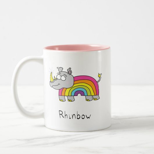 Rhino Rainbow Cute Kids ツートーンマグカップ (左)