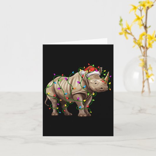 Rhino Santa Christmas Tree Lighting Xmas Funny  カード (黄色い花)